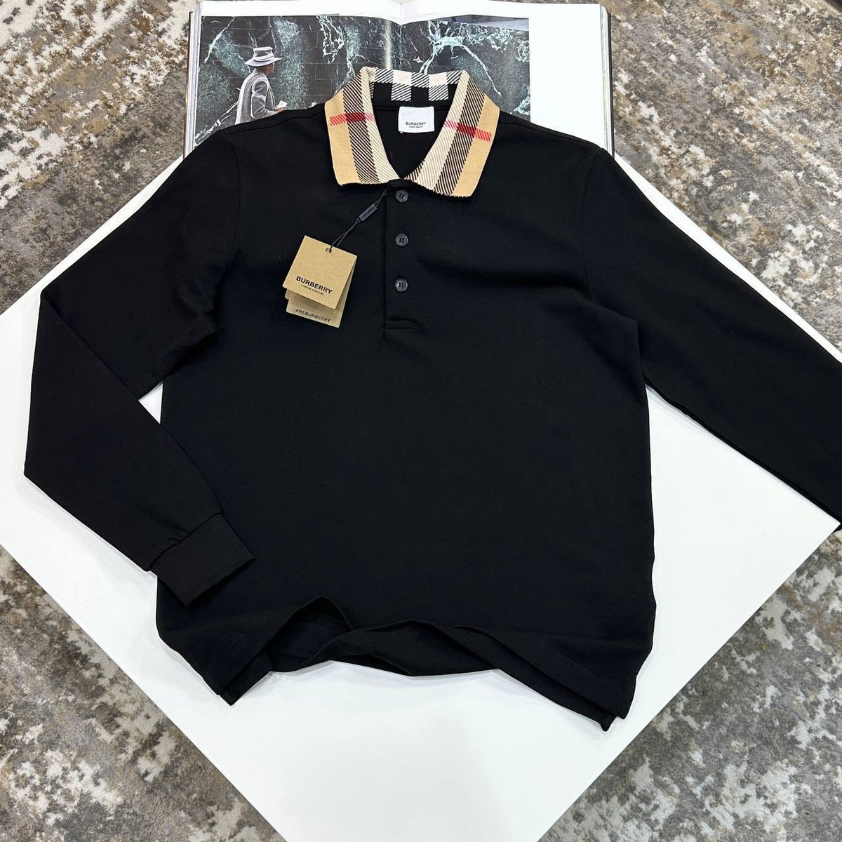 BRBURY FULL SELEVE POLO- BLACK