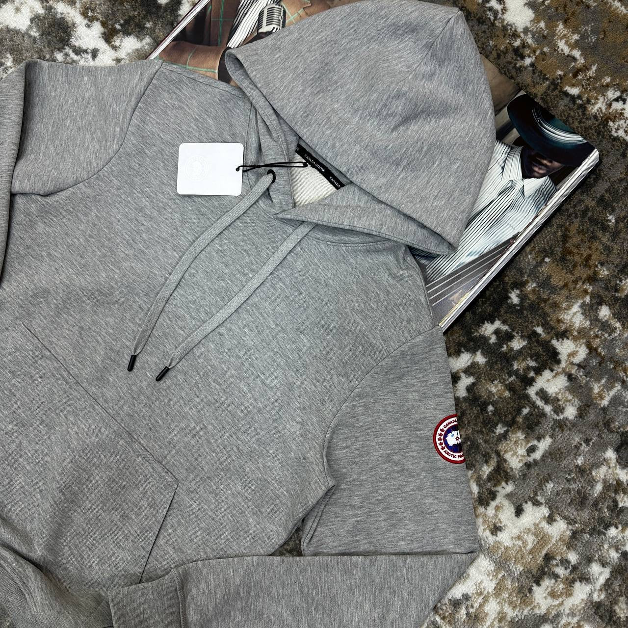 C.G HOODIE-GREY WITH RED BADGE