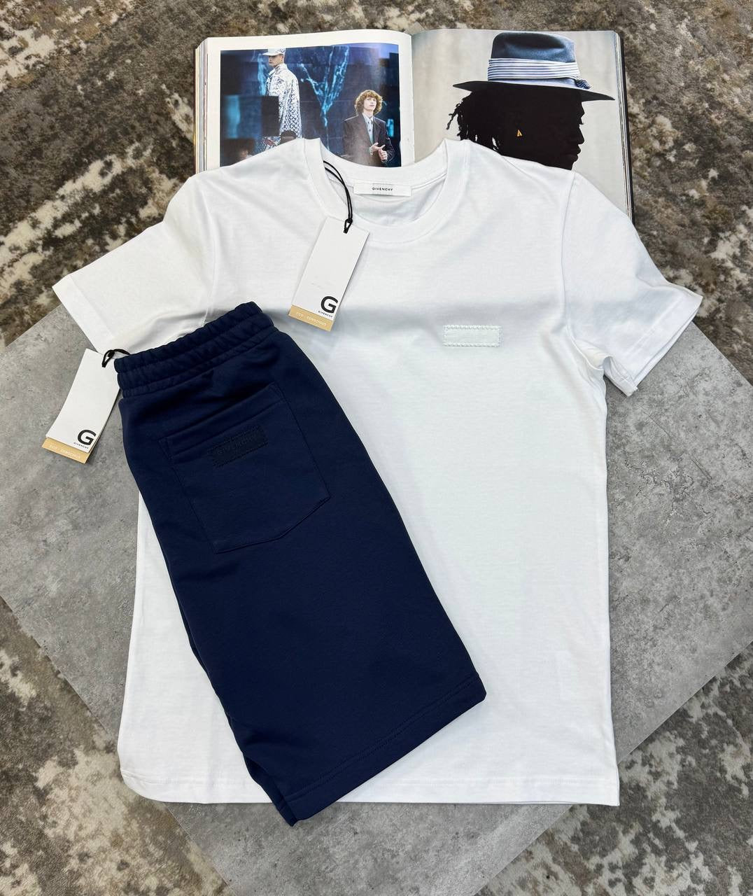 GVNCHY SHORT SET WHITE/DARKBLUE