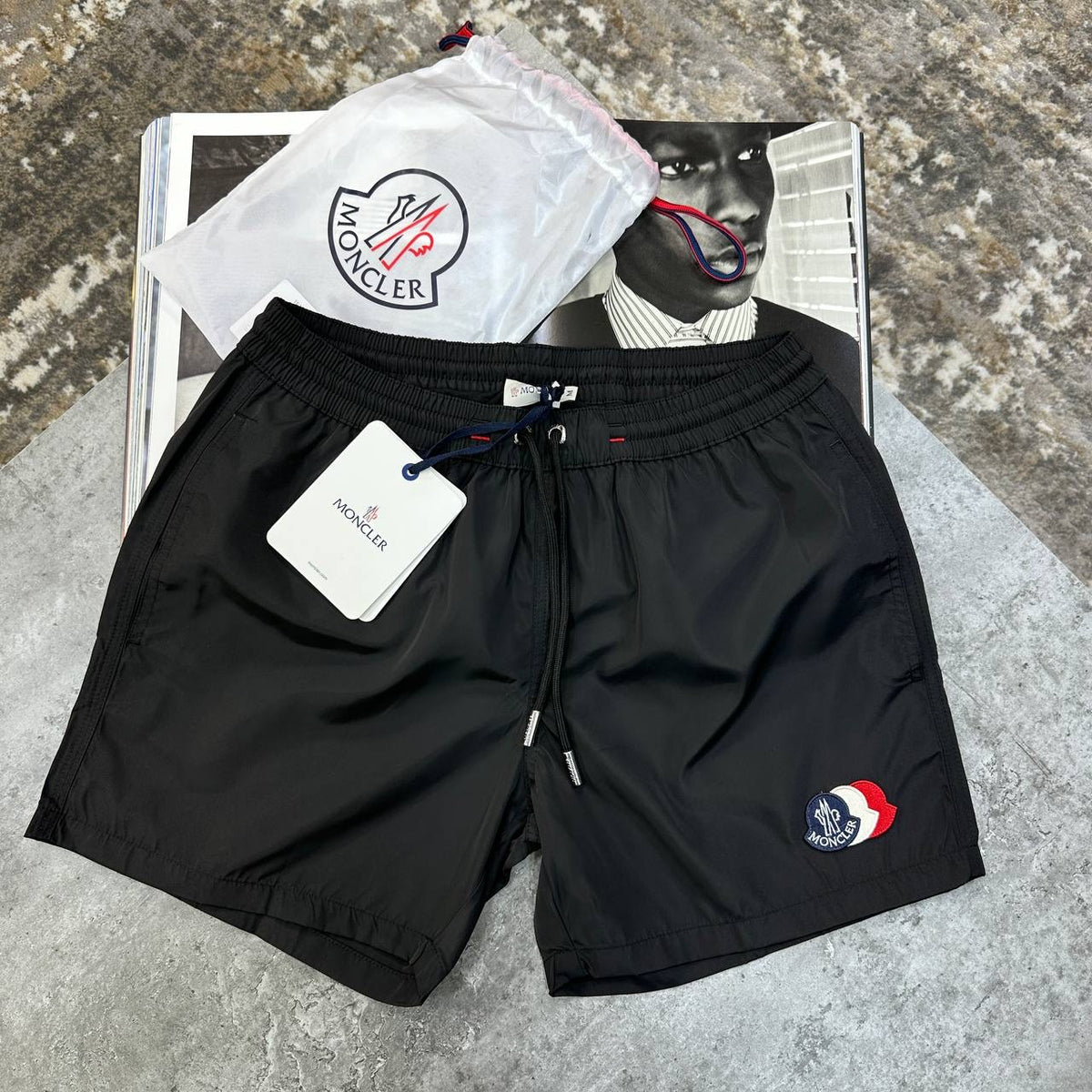 NCLR TRIPLE BADGE SWIM SHORTS BLACK