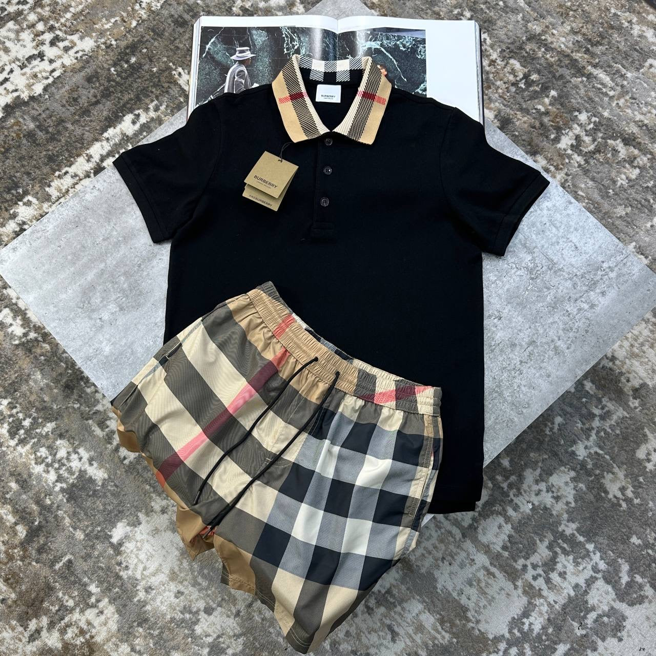 BRBERY SHORT SET BLACK/BEIGE