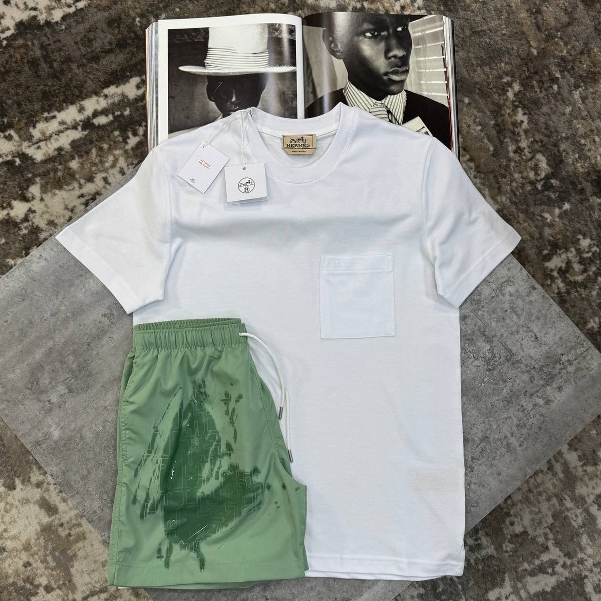 HRMS SHORT SET WHITE/GREEN
